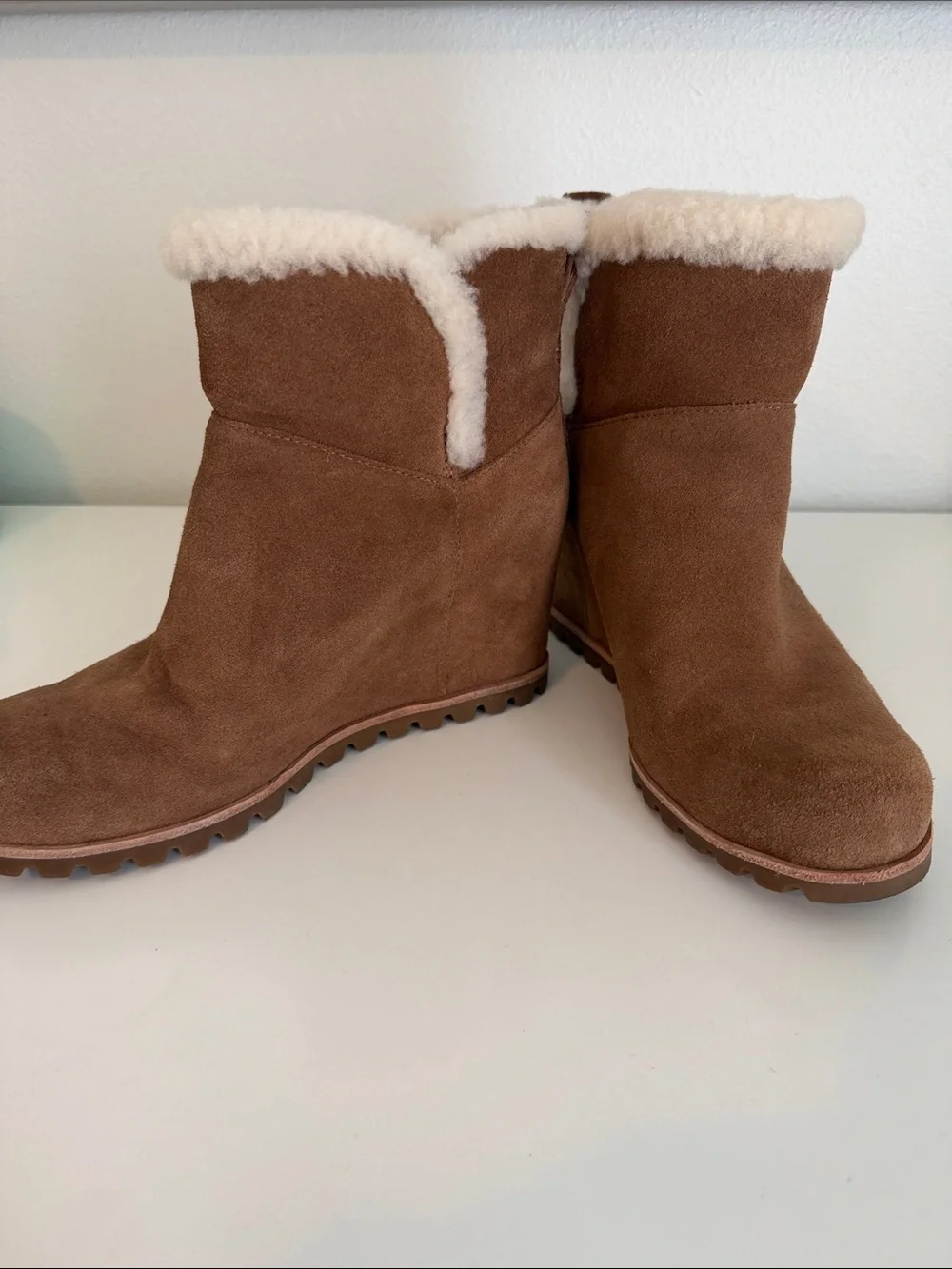 UGG Chestnut Suede Ankle Boots with Cream Shearling Trim